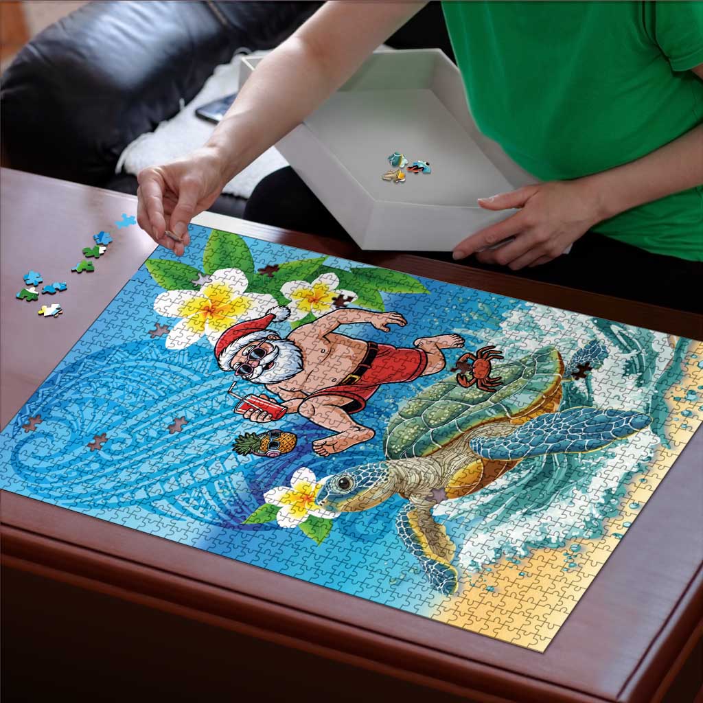 Polynesian Merry Christmas Puzzle Funny Santa with Sea Turtle Beach Plumeria LT03 - Polynesian Pride