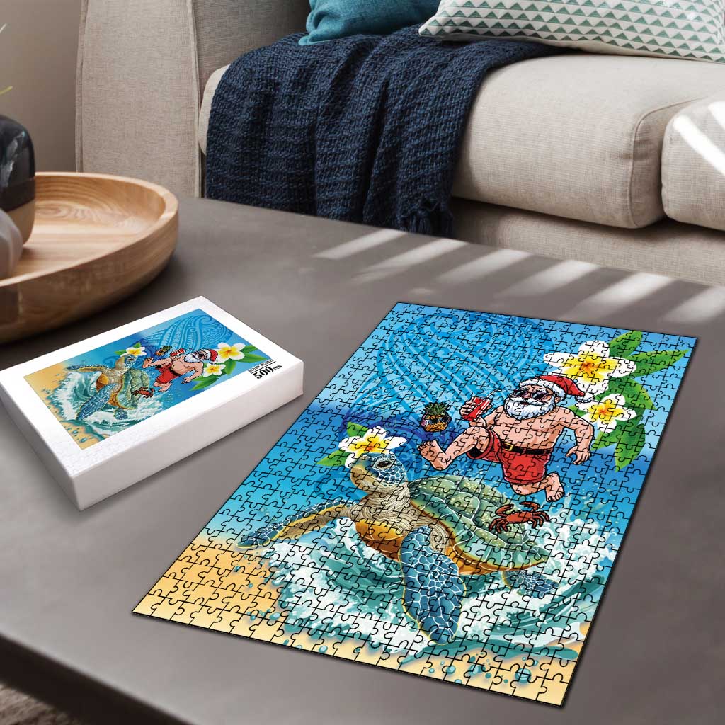 Polynesian Merry Christmas Puzzle Funny Santa with Sea Turtle Beach Plumeria LT03 - Polynesian Pride