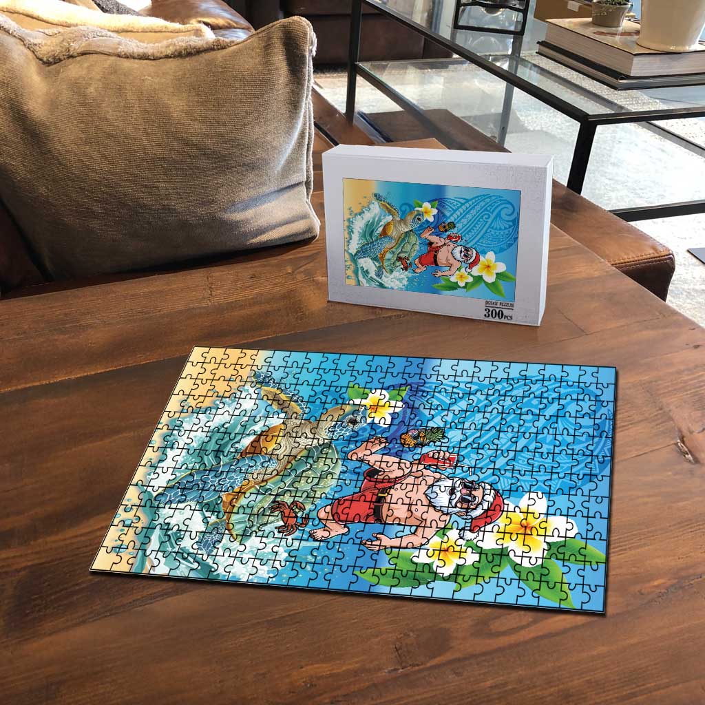 Polynesian Merry Christmas Puzzle Funny Santa with Sea Turtle Beach Plumeria LT03 - Polynesian Pride