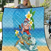 Polynesian Merry Christmas Quilt Funny Santa with Sea Turtle Beach Plumeria LT03 Multicolor - Polynesian Pride