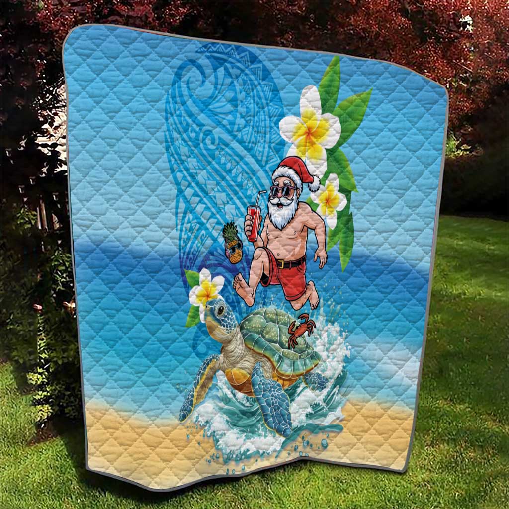 Polynesian Merry Christmas Quilt Funny Santa with Sea Turtle Beach Plumeria LT03 - Polynesian Pride