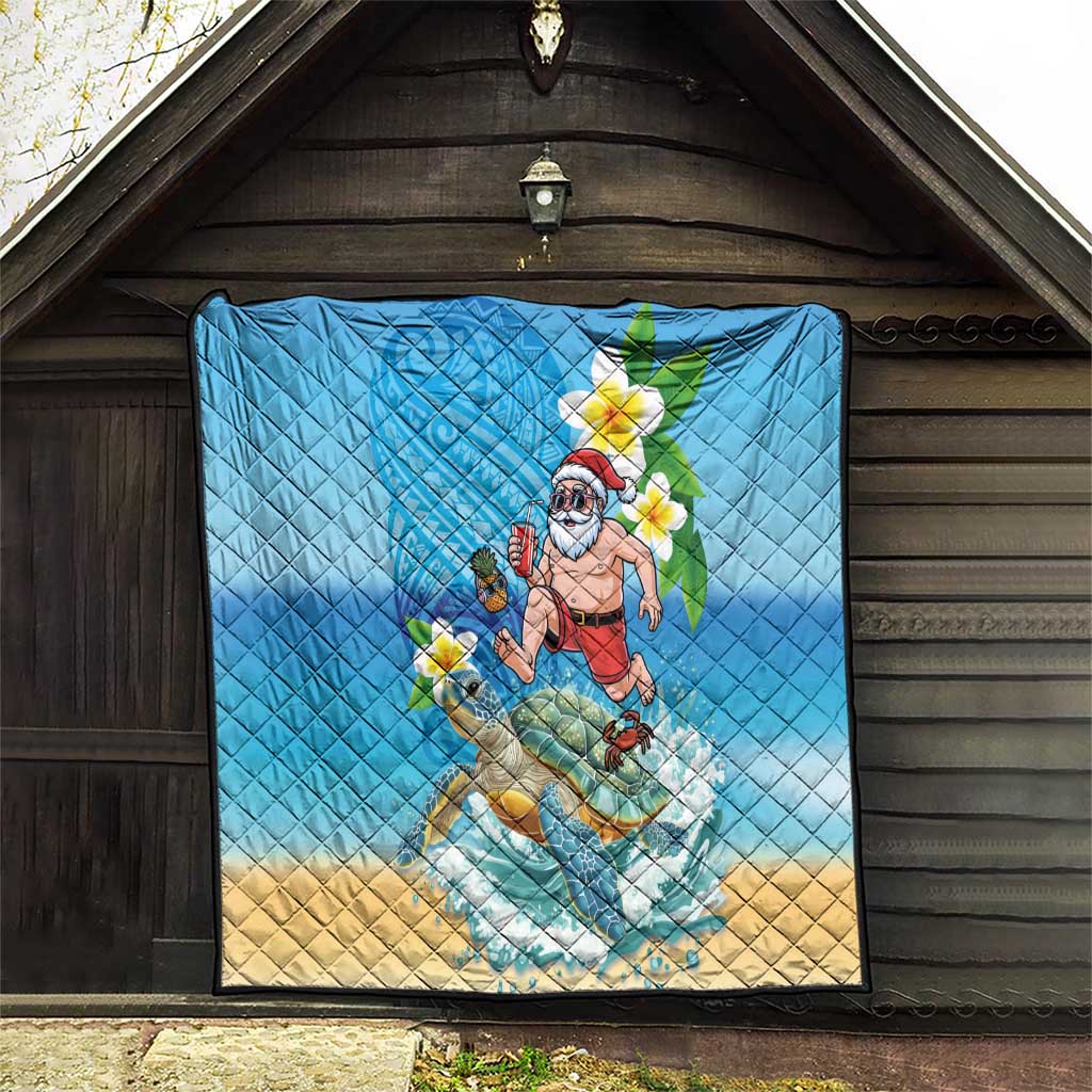 Polynesian Merry Christmas Quilt Funny Santa with Sea Turtle Beach Plumeria LT03 - Polynesian Pride