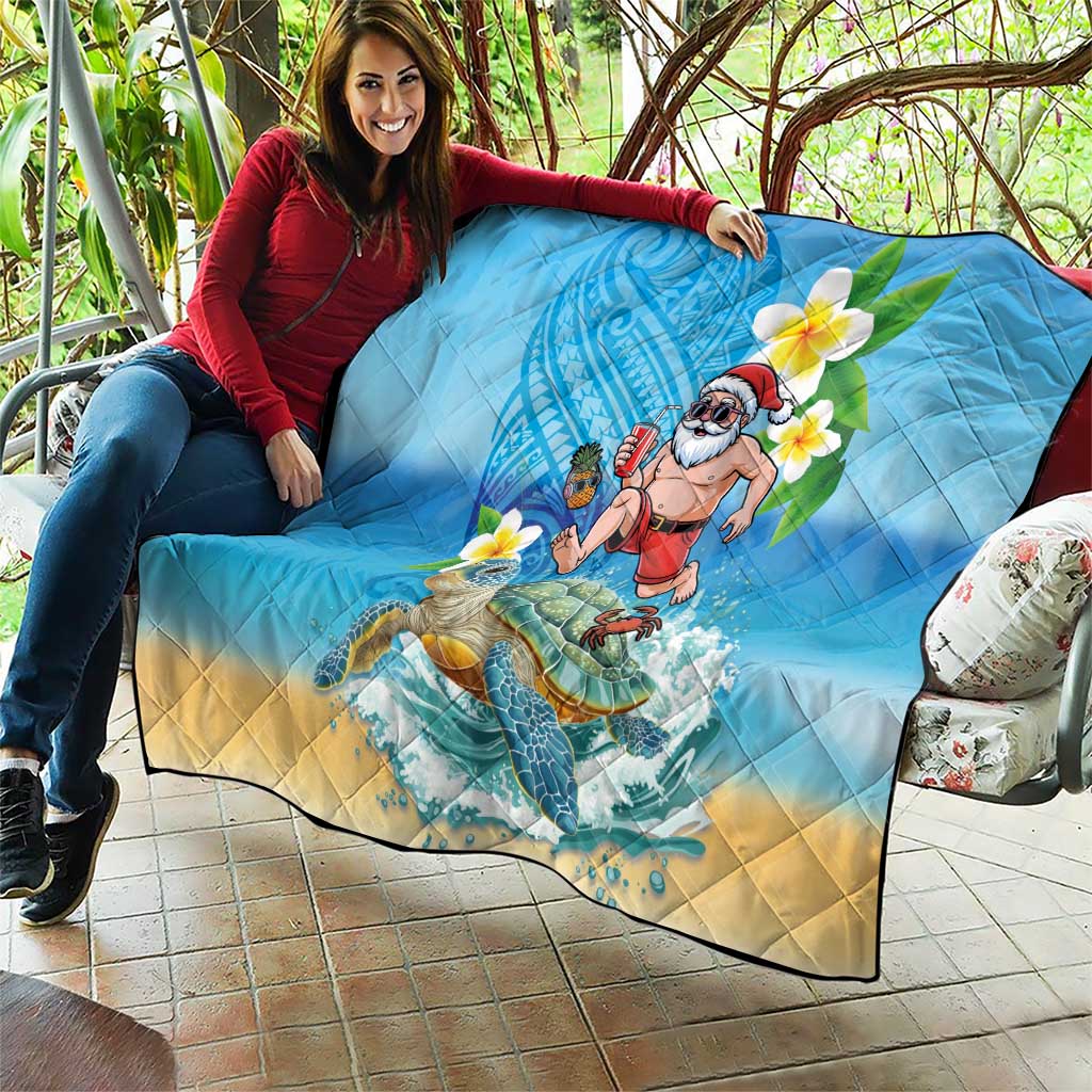 Polynesian Merry Christmas Quilt Funny Santa with Sea Turtle Beach Plumeria LT03 - Polynesian Pride