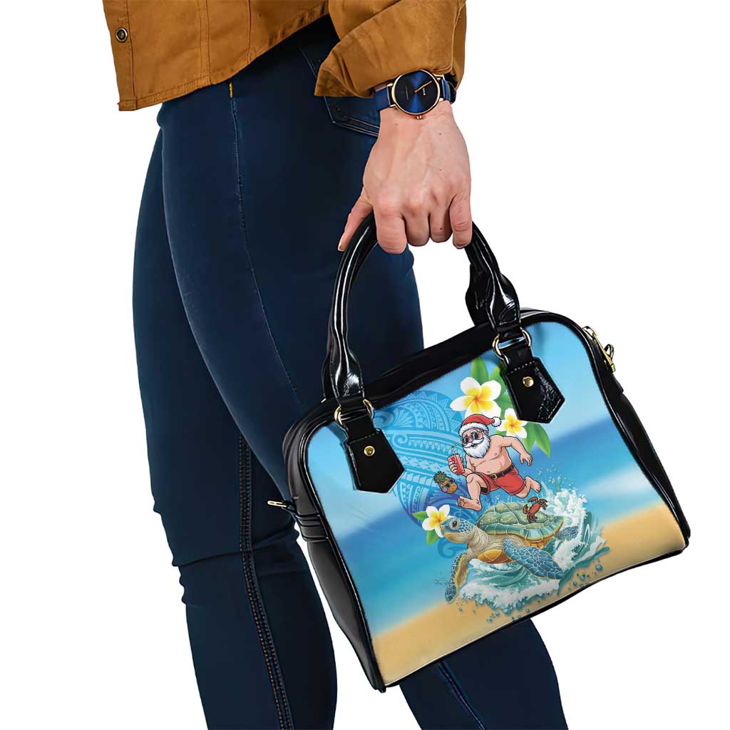 Polynesian Merry Christmas Shoulder Handbag Funny Santa with Sea Turtle Beach Plumeria - Polynesian Pride