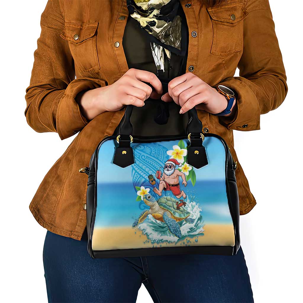 Polynesian Merry Christmas Shoulder Handbag Funny Santa with Sea Turtle Beach Plumeria - Polynesian Pride