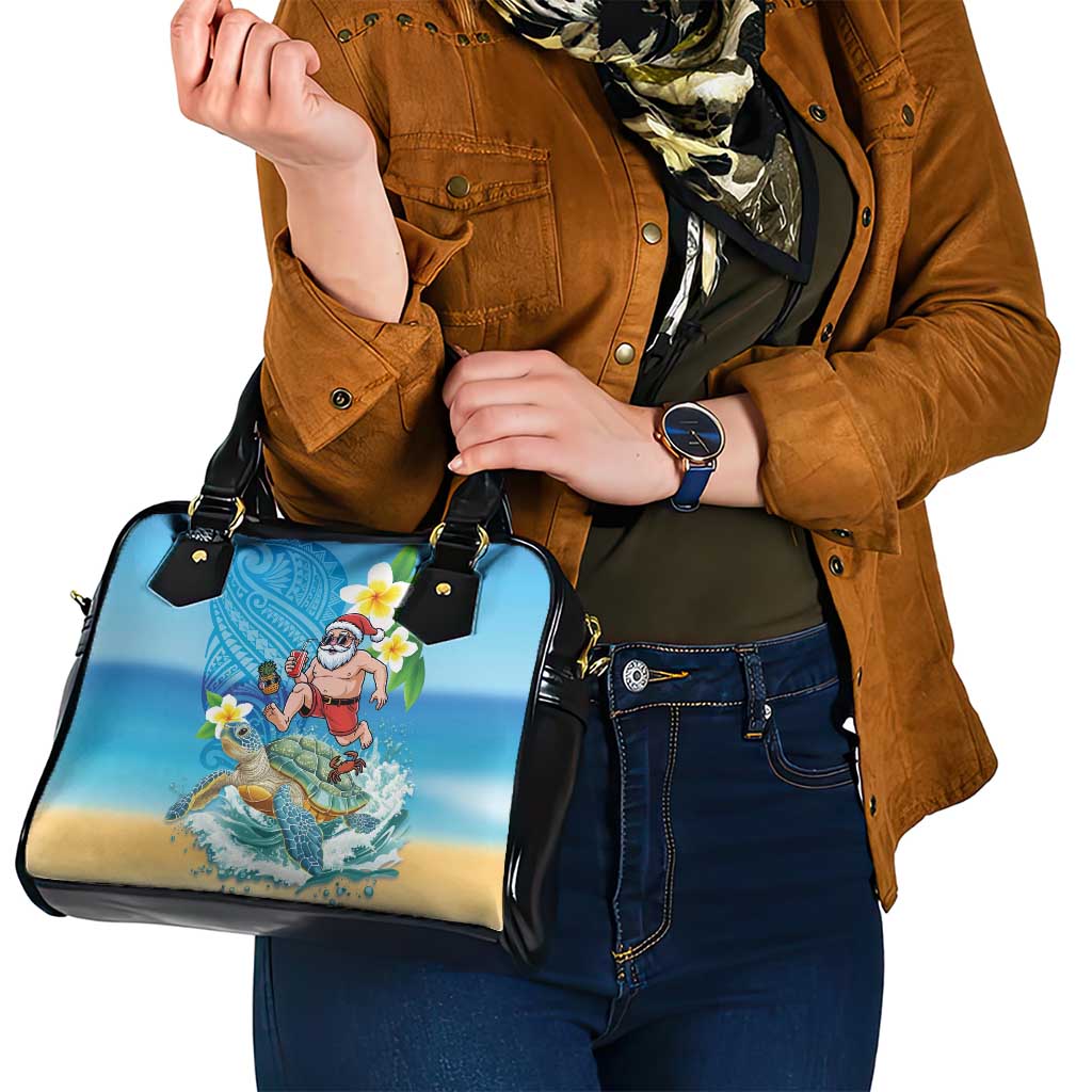 Polynesian Merry Christmas Shoulder Handbag Funny Santa with Sea Turtle Beach Plumeria - Polynesian Pride