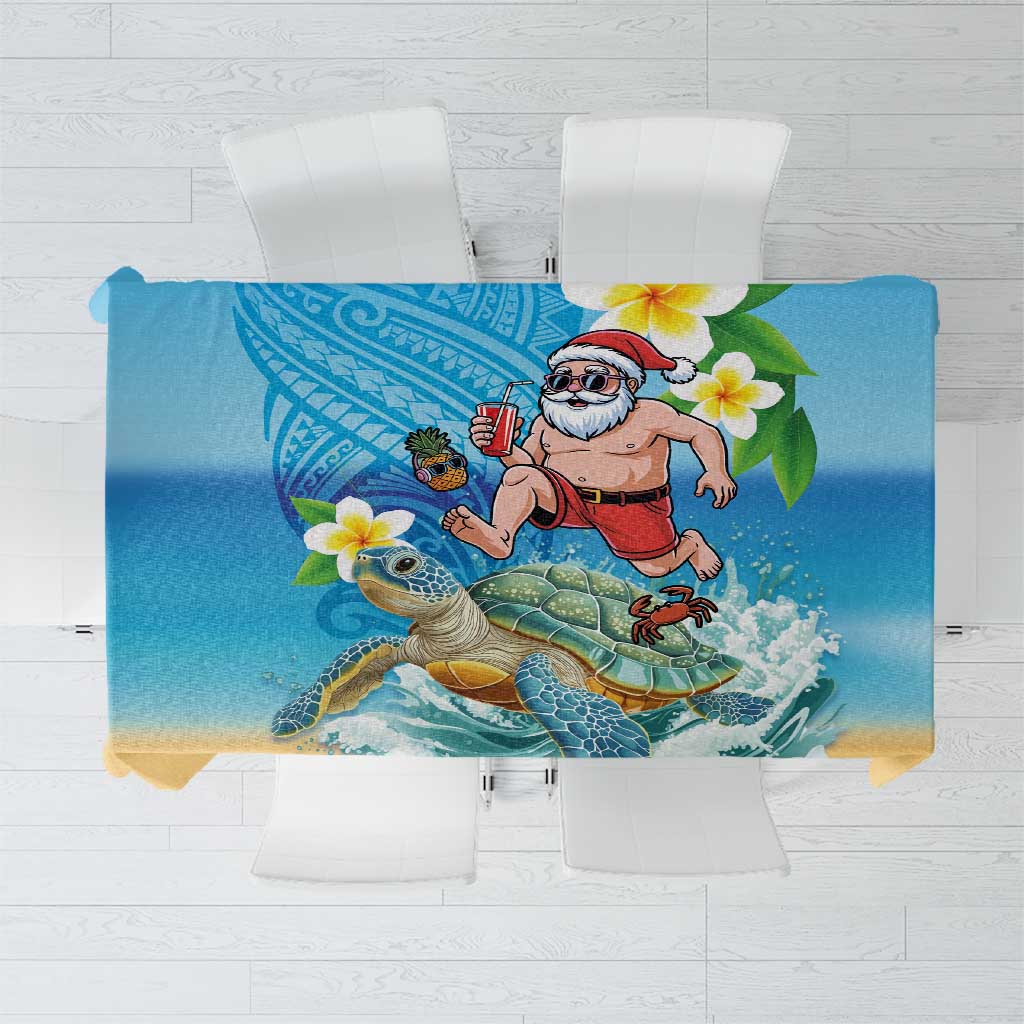 Polynesian Merry Christmas Tablecloth Funny Santa with Sea Turtle Beach Plumeria LT03 Multicolor - Polynesian Pride