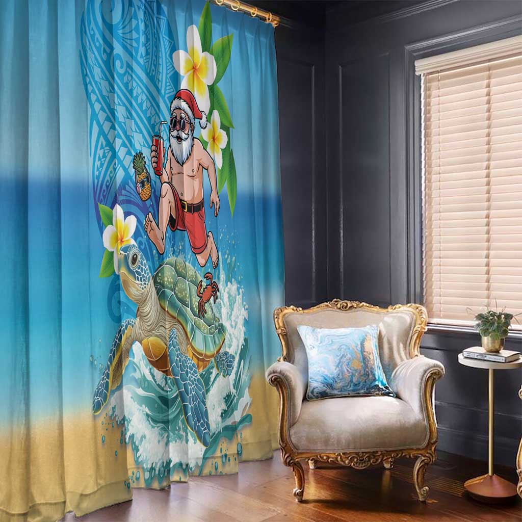 Polynesian Merry Christmas Window Curtain Funny Santa with Sea Turtle Beach Plumeria - Polynesian Pride
