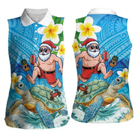 Polynesian Merry Christmas Women Sleeveless Polo Shirt Funny Santa with Sea Turtle Beach Plumeria LT03 - Polynesian Pride
