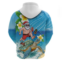 Polynesian Merry Christmas Zip Hoodie Funny Santa with Sea Turtle Beach Plumeria LT03 - Polynesian Pride
