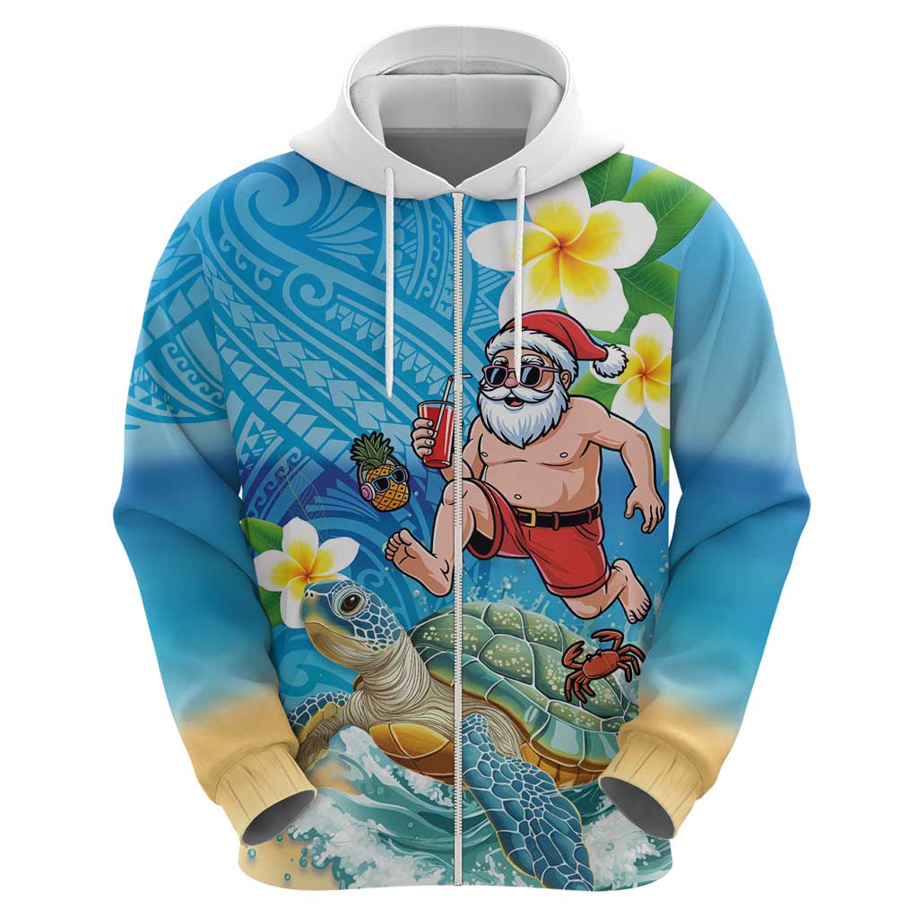Polynesian Merry Christmas Zip Hoodie Funny Santa with Sea Turtle Beach Plumeria LT03 - Polynesian Pride