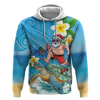 Polynesian Merry Christmas Zip Hoodie Funny Santa with Sea Turtle Beach Plumeria LT03 Pullover Hoodie Multicolor - Polynesian Pride