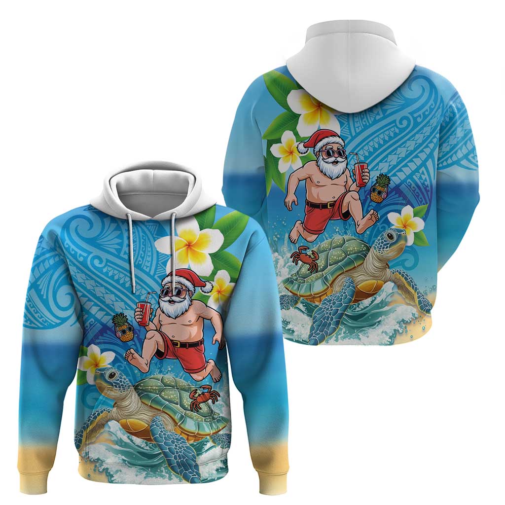 Polynesian Merry Christmas Zip Hoodie Funny Santa with Sea Turtle Beach Plumeria LT03 - Polynesian Pride