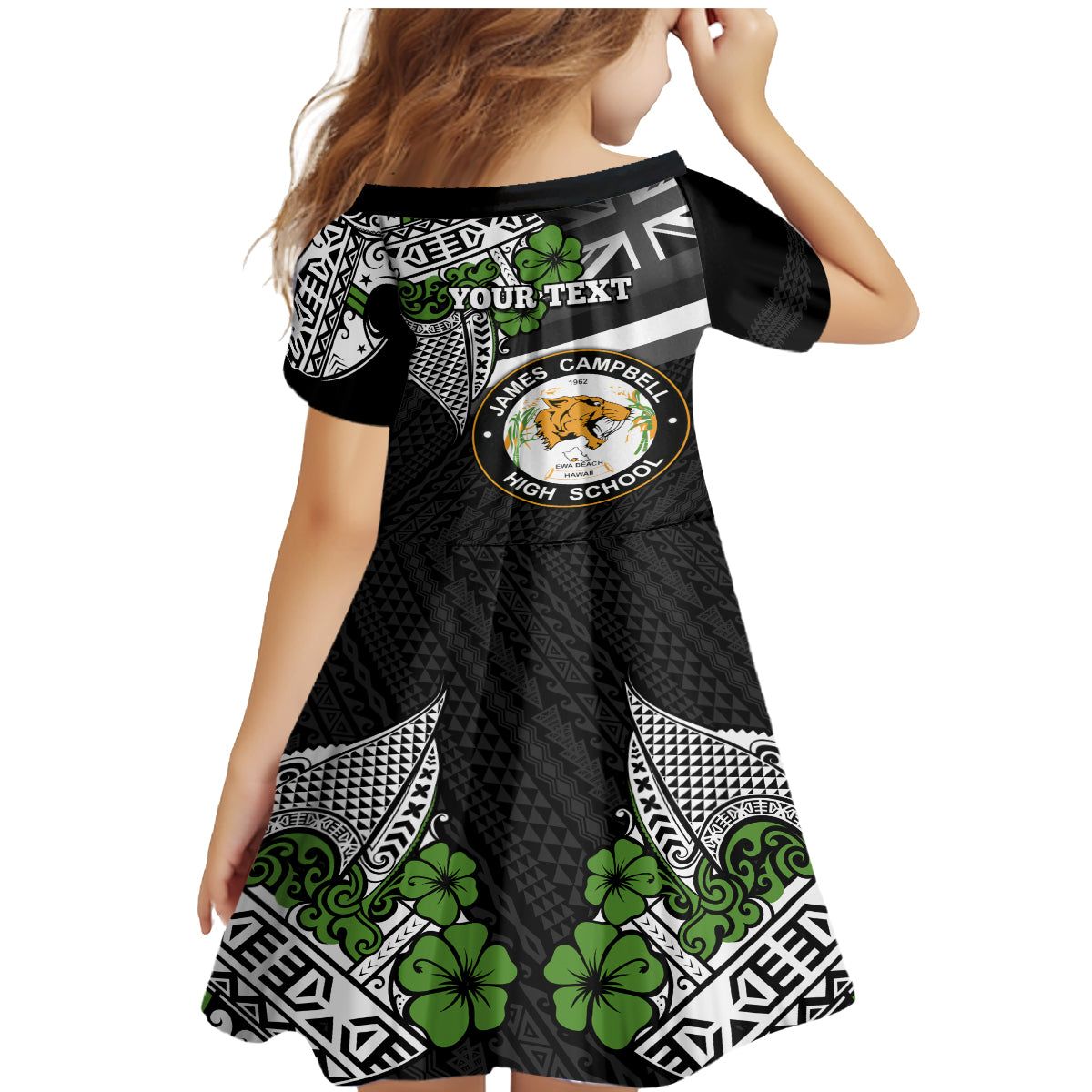 Hawaii James Campbell High School Family Matching Mermaid Dress and Hawaiian Shirt Kakau Pattern Black Version LT03 - Polynesian Pride