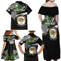 Hawaii James Campbell High School Family Matching Off Shoulder Maxi Dress and Hawaiian Shirt Kakau Pattern Black Version LT03 - Polynesian Pride