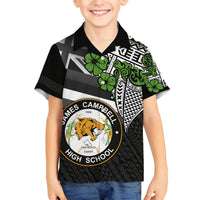 Hawaii James Campbell High School Family Matching Off Shoulder Short Dress and Hawaiian Shirt Kakau Pattern Black Version LT03 Son's Shirt Black - Polynesian Pride