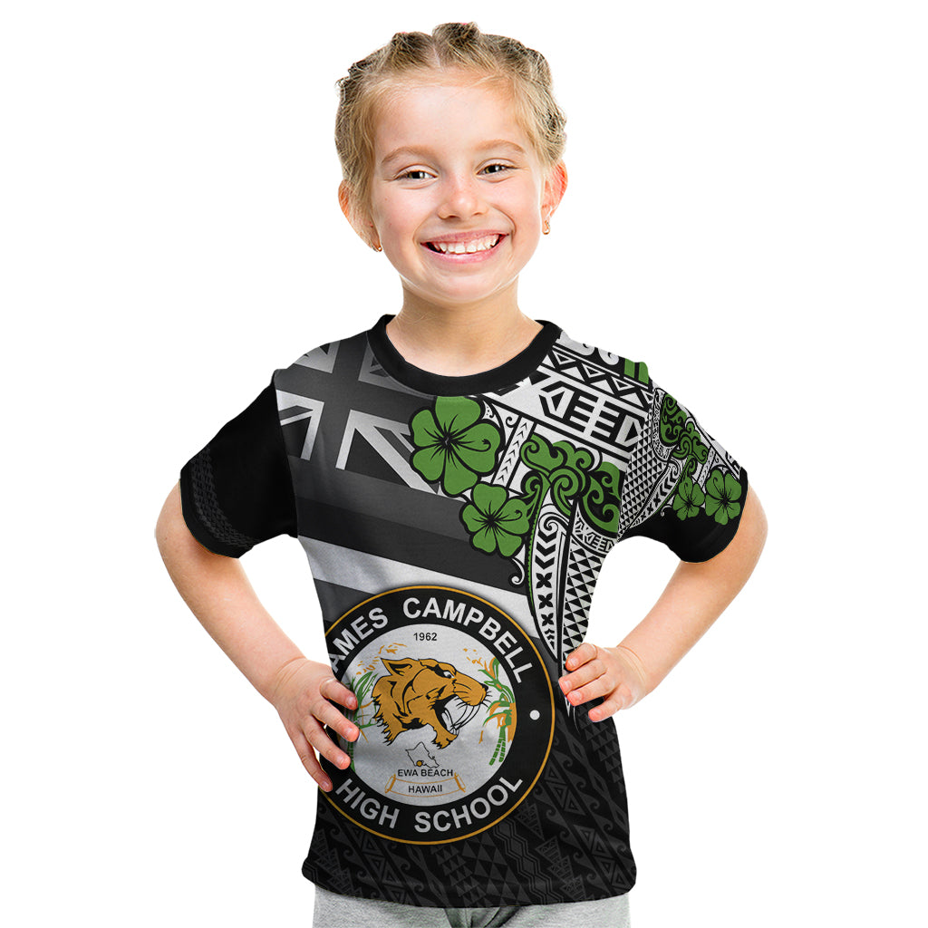 Hawaii James Campbell High School Kid T Shirt Kakau Pattern Black Version LT03 Black - Polynesian Pride