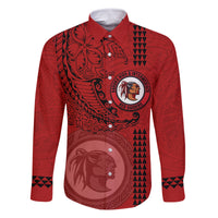 Hawaii Kahuku High & Intermediate School Family Matching Tank Maxi Dress and Hawaiian Shirt Tribal Kakau Pattern LT03 Dad's Shirt - Long Sleeve Red - Polynesian Pride