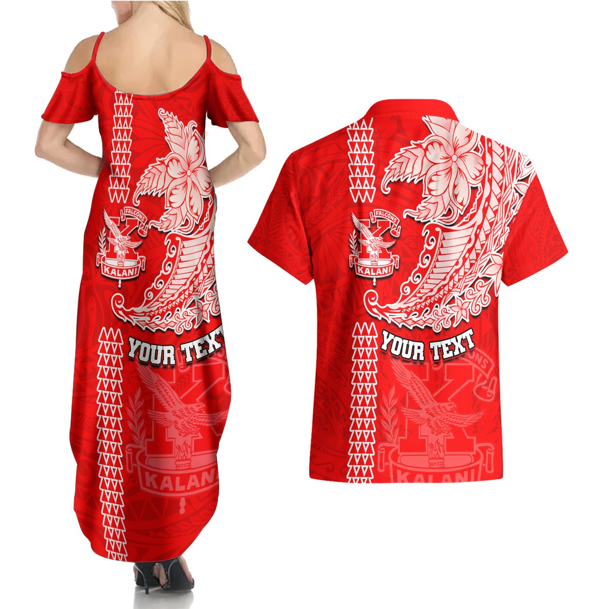 Hawaii Kalani High School Couples Matching Summer Maxi Dress and Hawaiian Shirt Tribal Kakau Pattern LT03 - Polynesian Pride