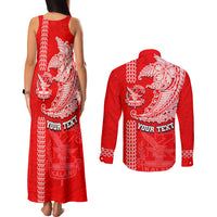 Hawaii Kalani High School Couples Matching Tank Maxi Dress and Long Sleeve Button Shirt Tribal Kakau Pattern LT03 - Polynesian Pride