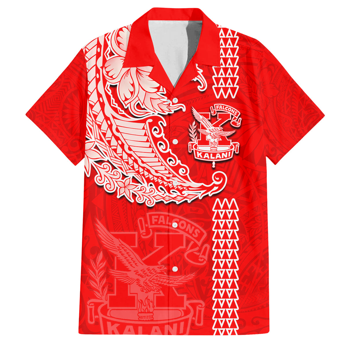 Hawaii Kalani High School Family Matching Long Sleeve Bodycon Dress and Hawaiian Shirt Tribal Kakau Pattern LT03 Dad's Shirt - Short Sleeve Red - Polynesian Pride