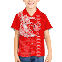 Hawaii Kalani High School Family Matching Off Shoulder Maxi Dress and Hawaiian Shirt Tribal Kakau Pattern LT03 Son's Shirt Red - Polynesian Pride