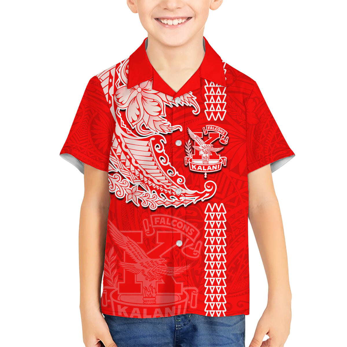 Hawaii Kalani High School Family Matching Short Sleeve Bodycon Dress and Hawaiian Shirt Tribal Kakau Pattern LT03 Son's Shirt Red - Polynesian Pride