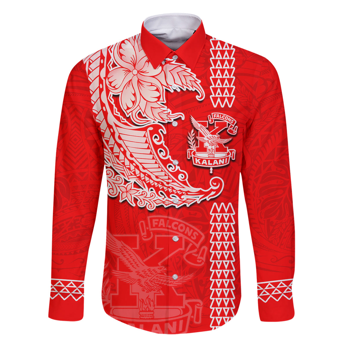 Hawaii Kalani High School Family Matching Summer Maxi Dress and Hawaiian Shirt Tribal Kakau Pattern LT03 Dad's Shirt - Long Sleeve Red - Polynesian Pride