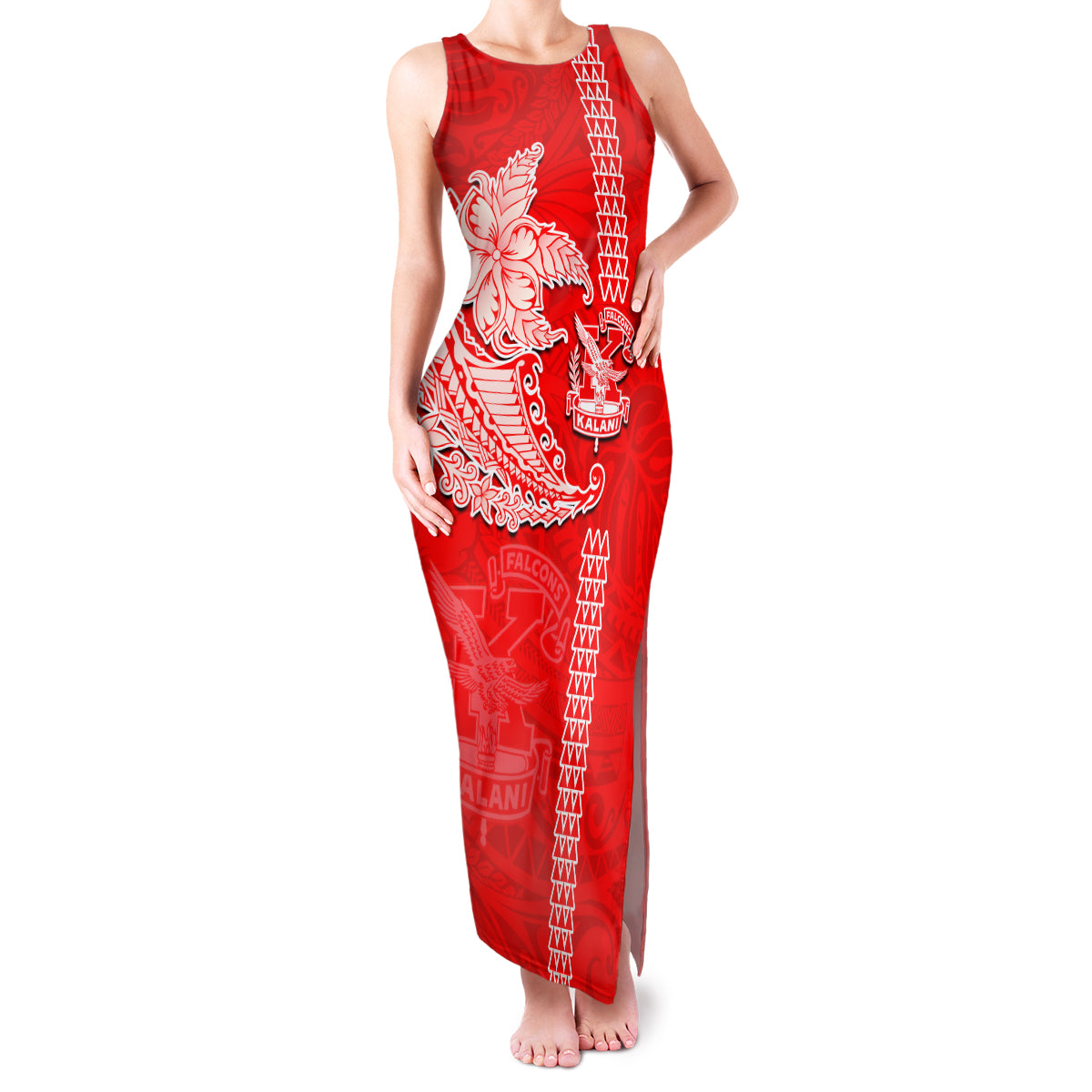 Hawaii Kalani High School Family Matching Tank Maxi Dress and Hawaiian Shirt Tribal Kakau Pattern LT03 Mom's Dress Red - Polynesian Pride