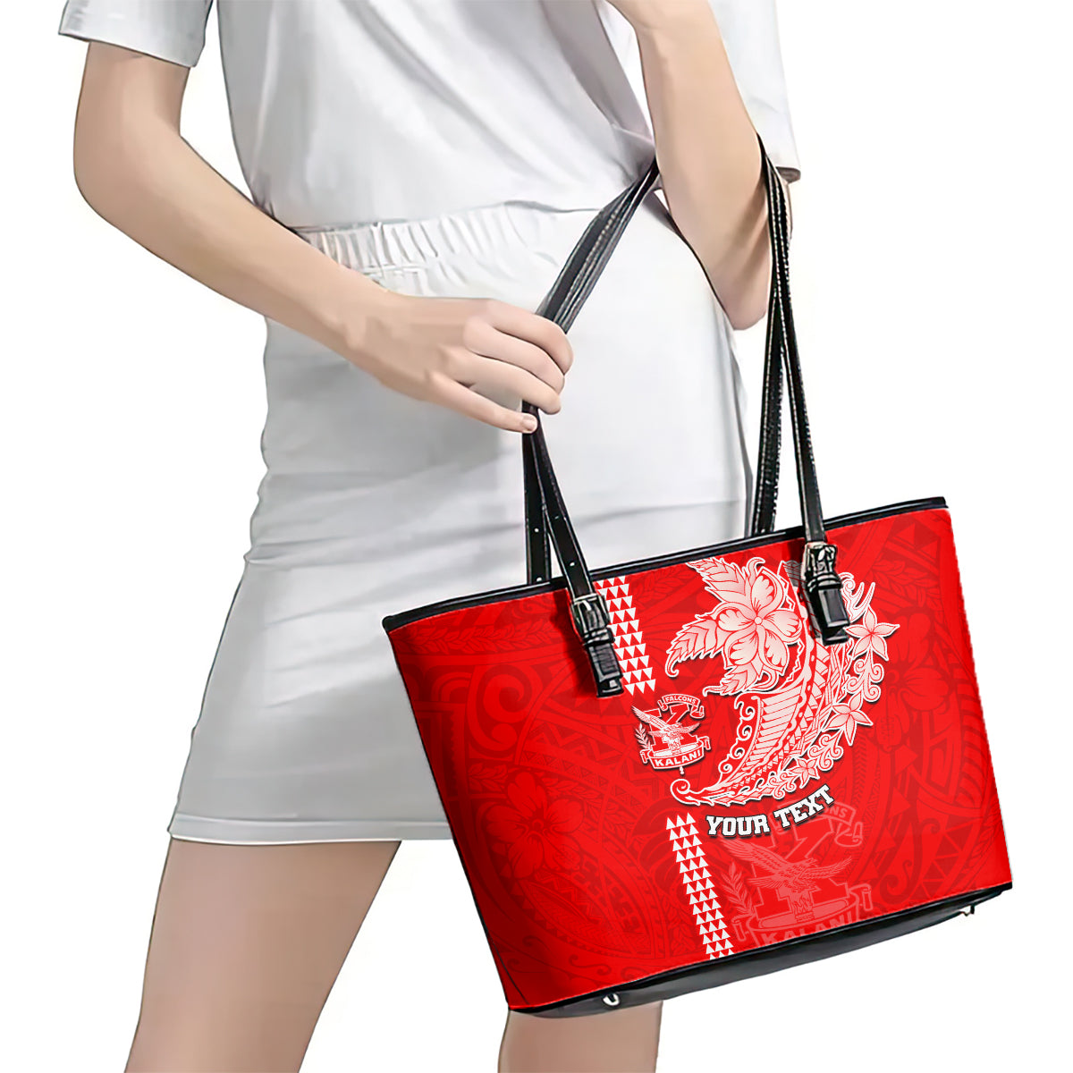 Hawaii Kalani High School Leather Tote Bag Tribal Kakau Pattern LT03 - Polynesian Pride
