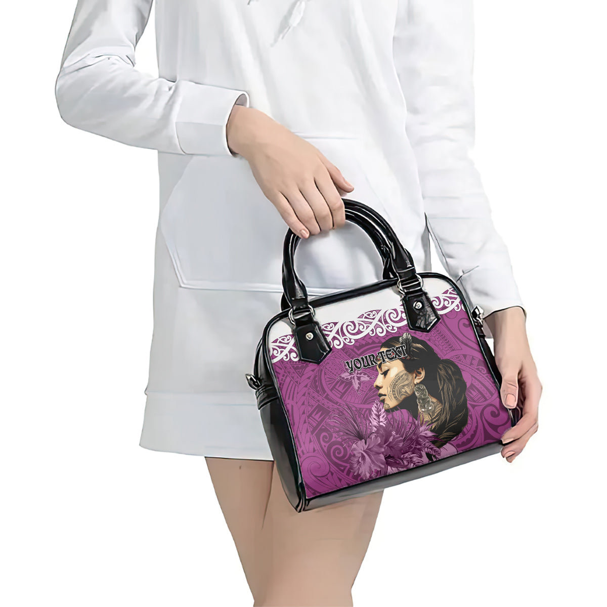 Custom New Zealand Womens Day Shoulder Handbag Traditional Maori Woman Polynesian Pattern Pink Color LT03 - Polynesian Pride