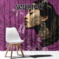 Custom New Zealand Womens Day Window Curtain Traditional Maori Woman Polynesian Pattern Pink Color LT03 - Polynesian Pride