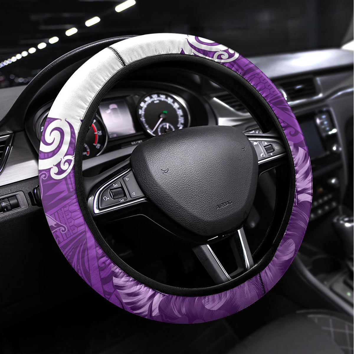 New Zealand Womens Day Steering Wheel Cover Traditional Maori Woman Polynesian Pattern Purple Color LT03 Universal Fit Purple - Polynesian Pride
