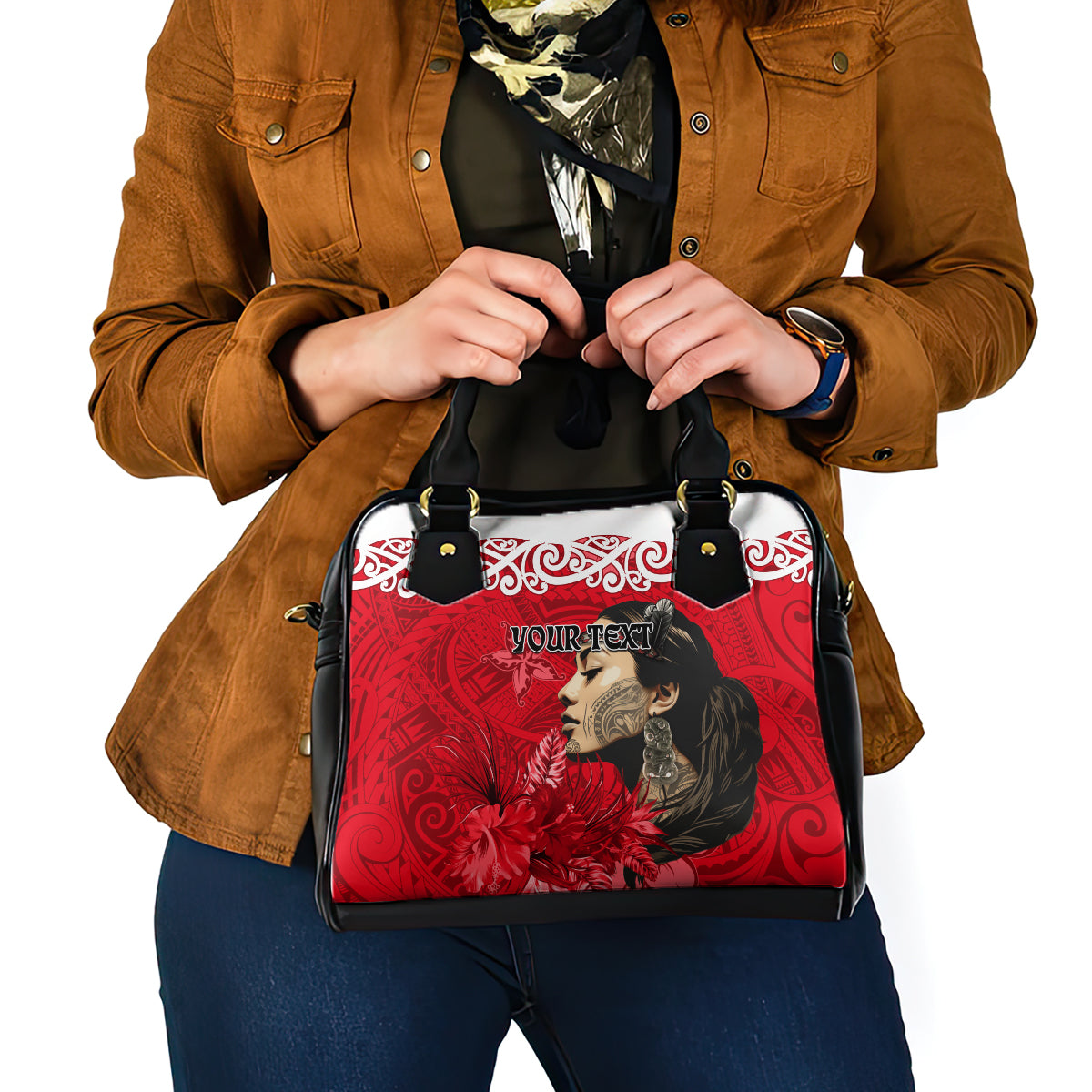 Custom New Zealand Womens Day Shoulder Handbag Traditional Maori Woman Polynesian Pattern Red Color LT03 - Polynesian Pride