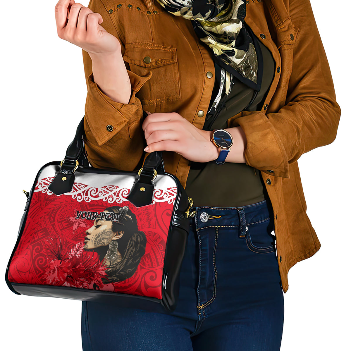 Custom New Zealand Womens Day Shoulder Handbag Traditional Maori Woman Polynesian Pattern Red Color LT03 - Polynesian Pride