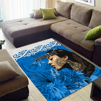Custom New Zealand Womens Day Area Rug Traditional Maori Woman Polynesian Pattern Blue Color LT03 - Polynesian Pride