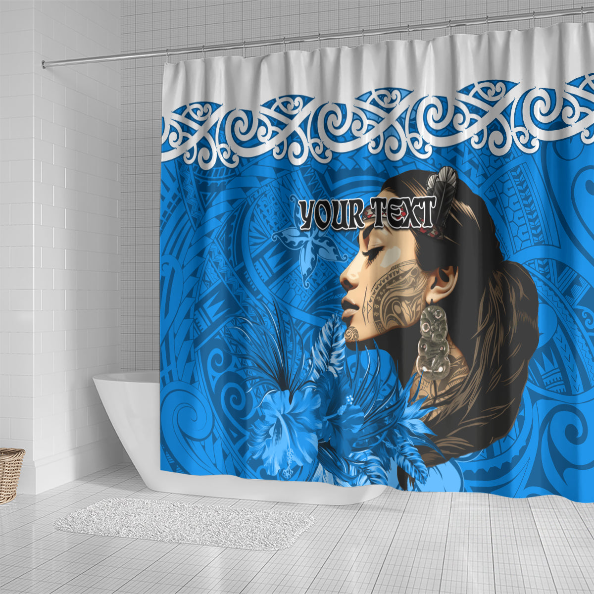 Custom New Zealand Womens Day Shower Curtain Traditional Maori Woman Polynesian Pattern Blue Color LT03 - Polynesian Pride