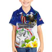Custom Northern Mariana Islands Commonwealth Covenant Day Family Matching Off Shoulder Maxi Dress and Hawaiian Shirt Plumeria Flower Splash Style LT03 Son's Shirt Blue - Polynesian Pride