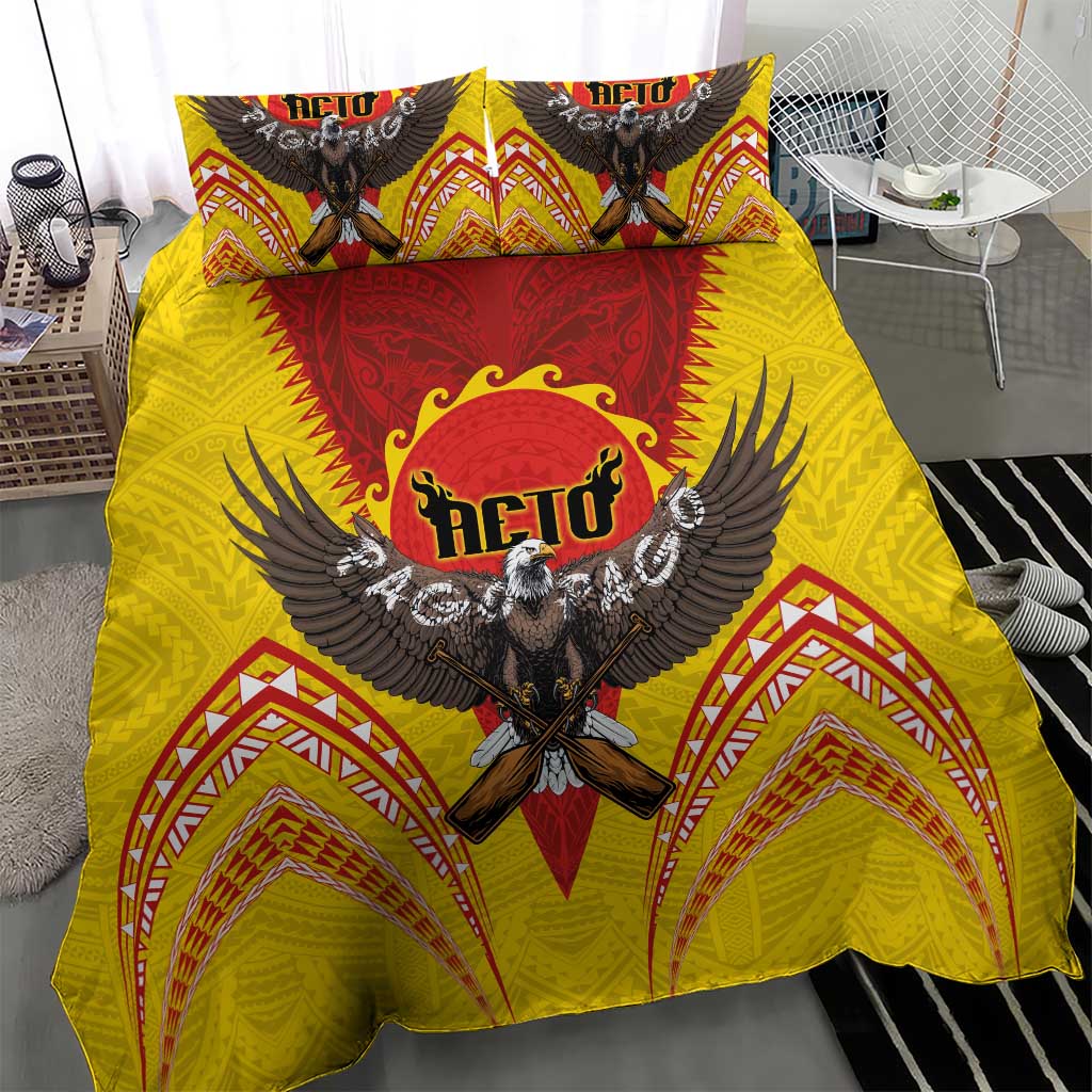 American Samoa Fautasi Race Bedding Set Pago Pago-Aeto Samoan Tattoo and Eagle