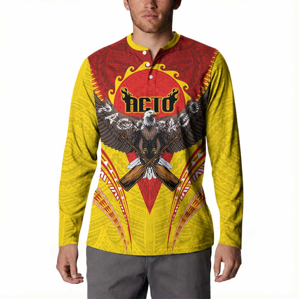 American Samoa Fautasi Race Button Sweatshirt Pago Pago-Aeto Samoan Tattoo and Eagle