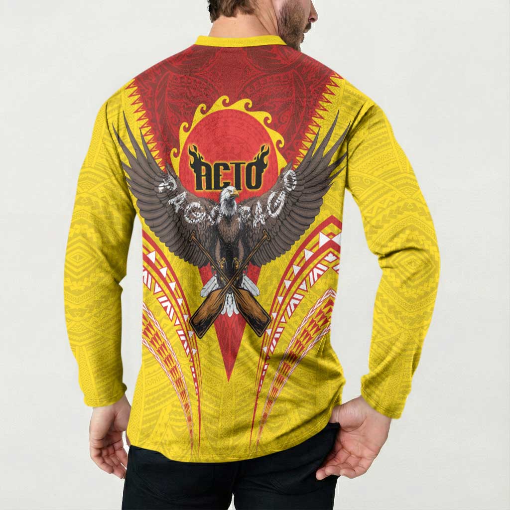 American Samoa Fautasi Race Button Sweatshirt Pago Pago-Aeto Samoan Tattoo and Eagle