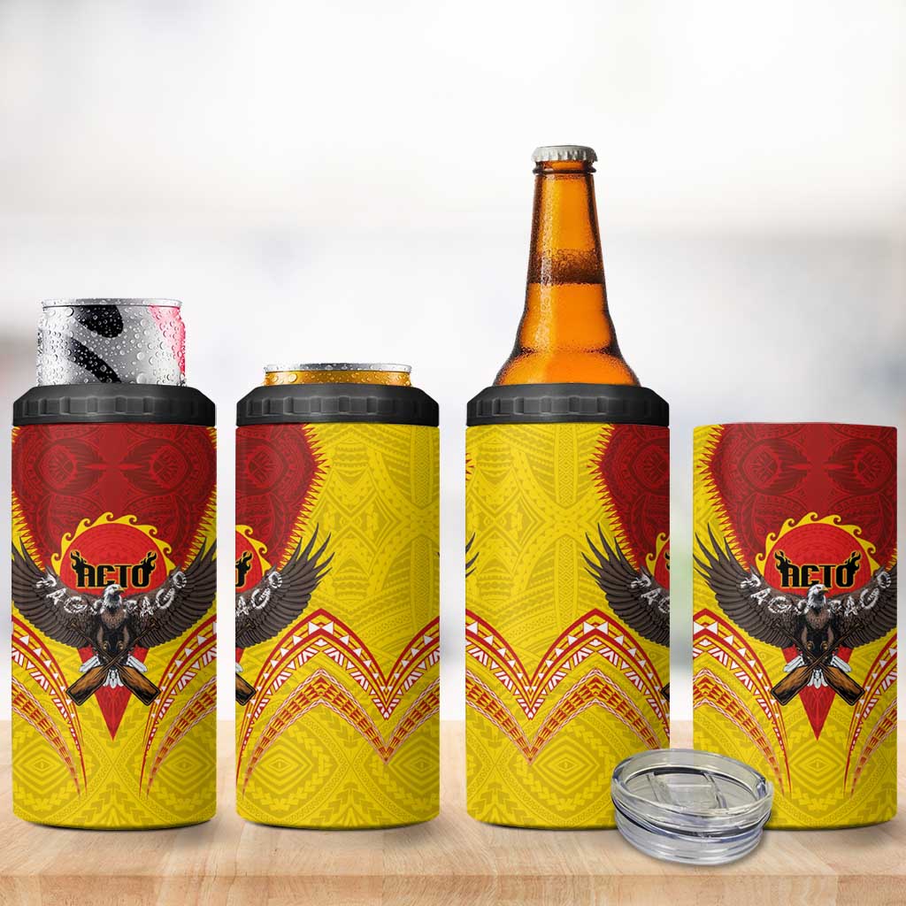 American Samoa Fautasi Race 4 in 1 Can Cooler Tumbler Pago Pago-Aeto Samoan Tattoo and Eagle