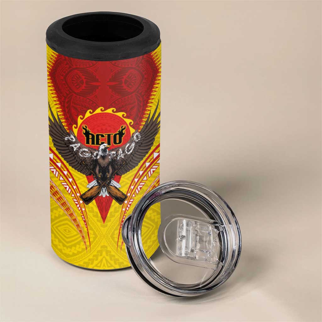 American Samoa Fautasi Race 4 in 1 Can Cooler Tumbler Pago Pago-Aeto Samoan Tattoo and Eagle