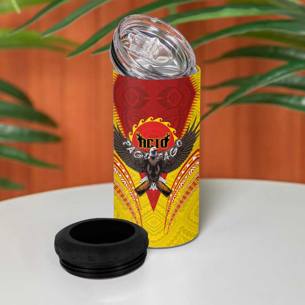 American Samoa Fautasi Race 4 in 1 Can Cooler Tumbler Pago Pago-Aeto Samoan Tattoo and Eagle