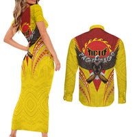 American Samoa Fautasi Race Couples Matching Short Sleeve Bodycon Dress and Long Sleeve Button Shirt Pago Pago-Aeto Samoan Tattoo and Eagle LT03 - Polynesian Pride