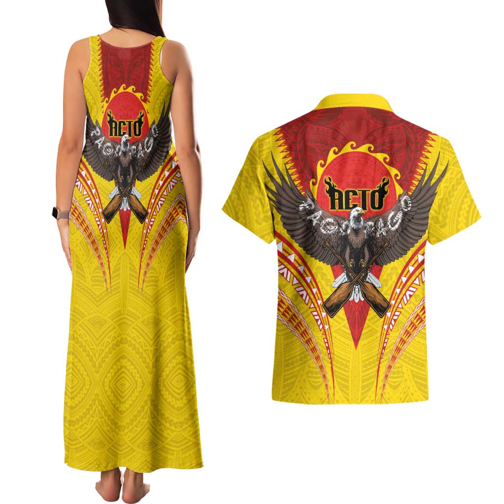 American Samoa Fautasi Race Couples Matching Tank Maxi Dress and Hawaiian Shirt Pago Pago-Aeto Samoan Tattoo and Eagle LT03 - Polynesian Pride