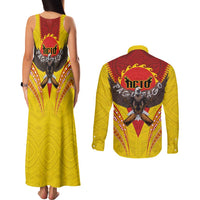 American Samoa Fautasi Race Couples Matching Tank Maxi Dress and Long Sleeve Button Shirt Pago Pago-Aeto Samoan Tattoo and Eagle