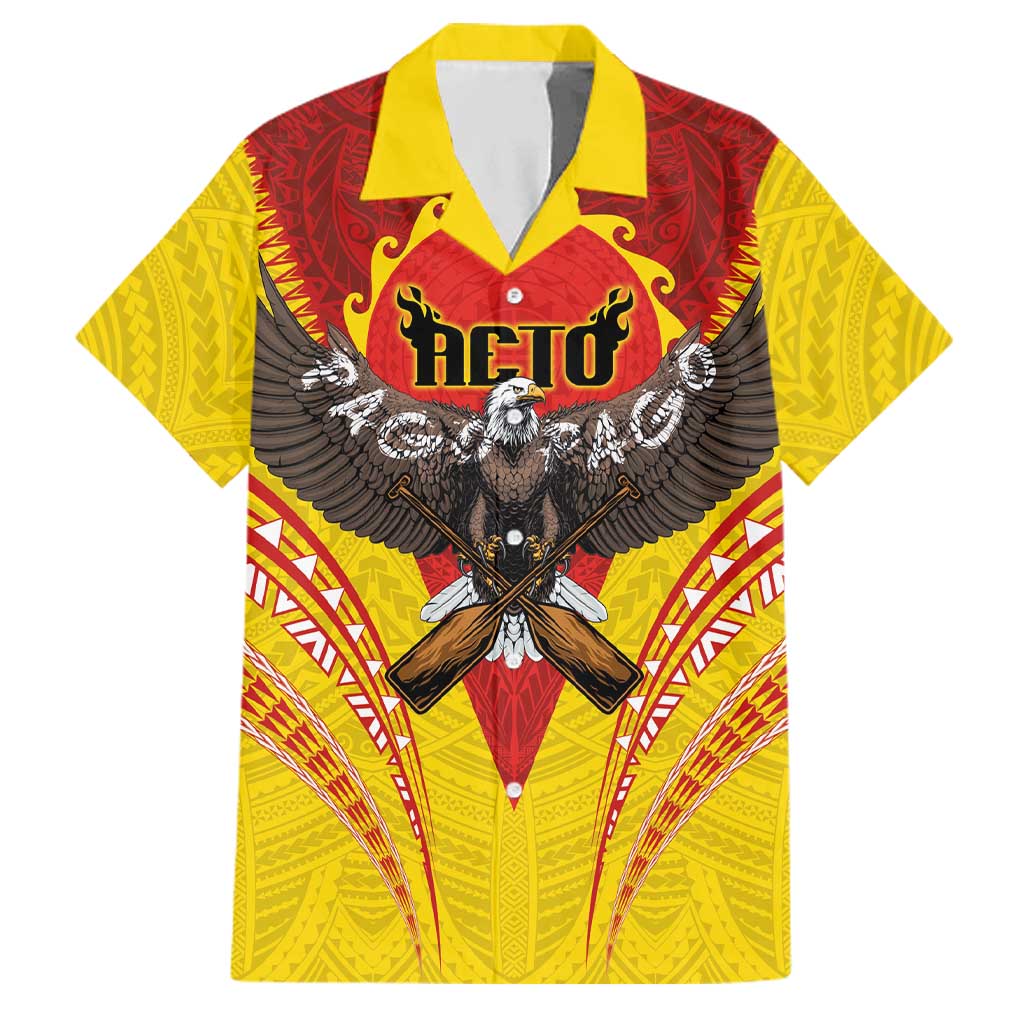 American Samoa Fautasi Race Family Matching Long Sleeve Bodycon Dress and Hawaiian Shirt Pago Pago-Aeto Samoan Tattoo and Eagle LT03 Dad's Shirt - Short Sleeve Yellow - Polynesian Pride