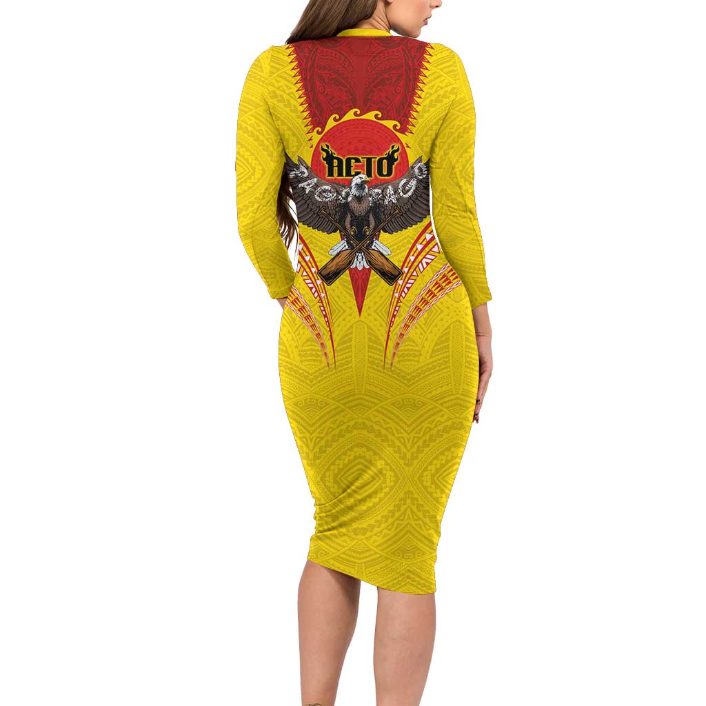 American Samoa Fautasi Race Family Matching Long Sleeve Bodycon Dress and Hawaiian Shirt Pago Pago-Aeto Samoan Tattoo and Eagle LT03 - Polynesian Pride