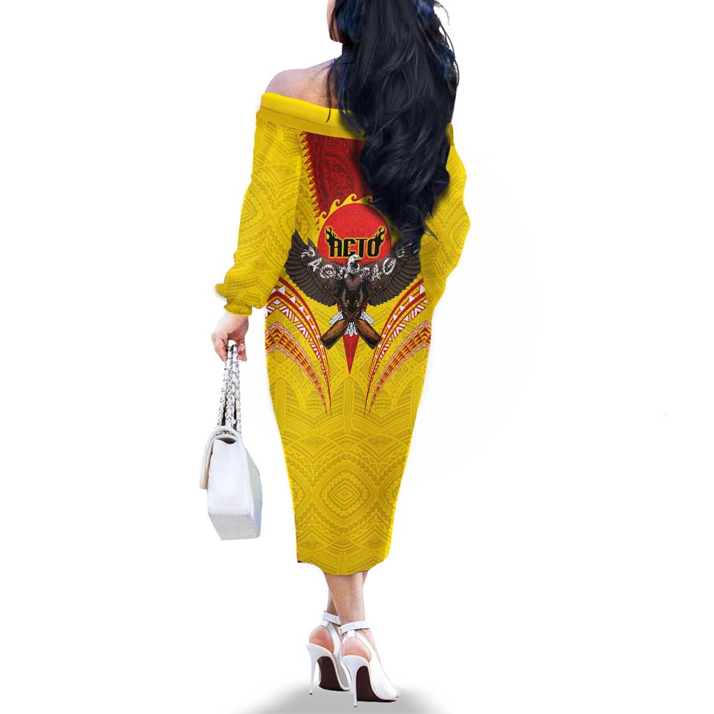 American Samoa Fautasi Race Family Matching Off The Shoulder Long Sleeve Dress and Hawaiian Shirt Pago Pago-Aeto Samoan Tattoo and Eagle LT03 - Polynesian Pride